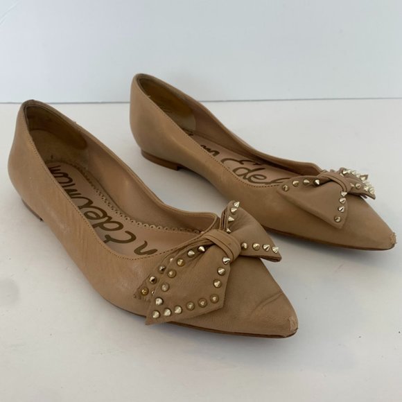 Sam Edelman Shoes - Sam Edelman Tan Raisa Studded Bow Flats
